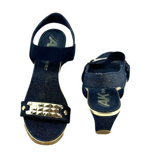 Women Sandal Open-Toe Denim & Gold Wedge Heel Size 10 by Anne Klein Sport